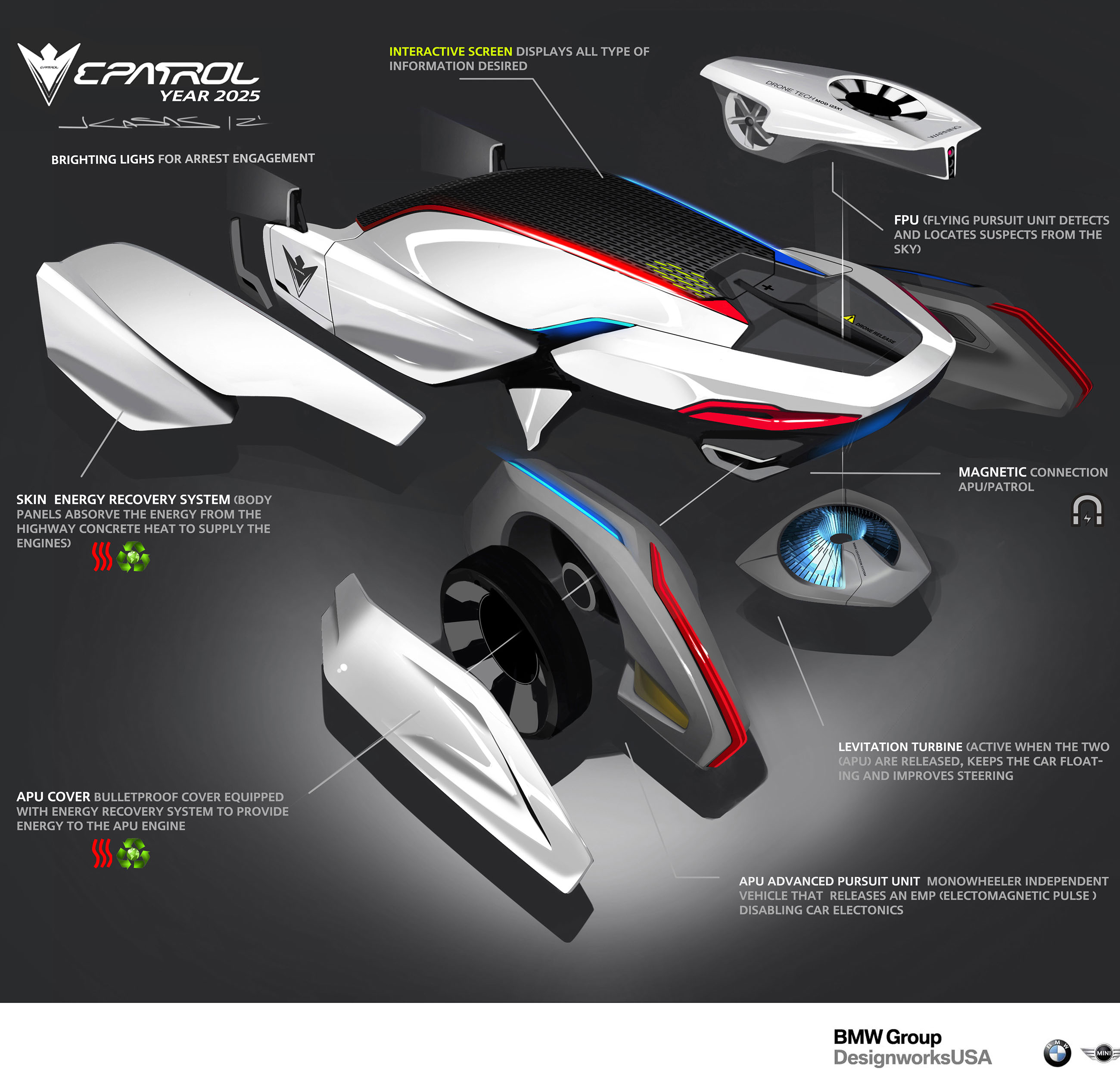DesignworksUSA EPatrol Futuristic HumanDrone Pursuit Vehicle