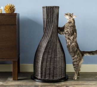 Calypso Cat Scratcher: Tall Faux Rattan Scratching Post for Large Cats