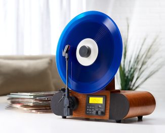 Fuse Vert Vertical Vinyl Record Player Features Balanced Tone Arm to Hold Your Vinyl Record