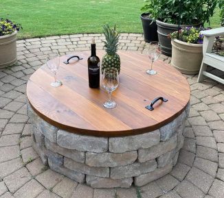 ReelTableStore Round Wooden Table Top Converts Your Fire Pit Into A Coffee Table