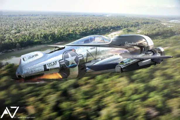 Avión de combate A7: concepto de avión futurista con diseño histórico y atemporal de Juan García Mansilla - Tuvie Design