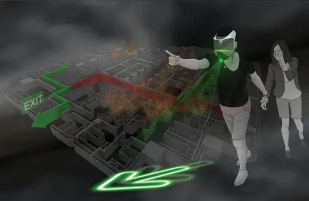 Arrow Gas Mask Guides You To Exit Point When You Have to Escape From Burning Building