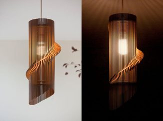 Baraboda Twisted Lasercut Wooden Lampshade Casts Beautiful Shades on The Ceiling and The Wall