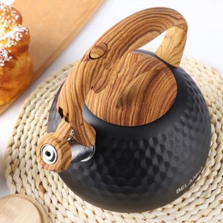 BELANKO Stainless Steel Tea Kettle with Gorgeous Wood Pattern Handle