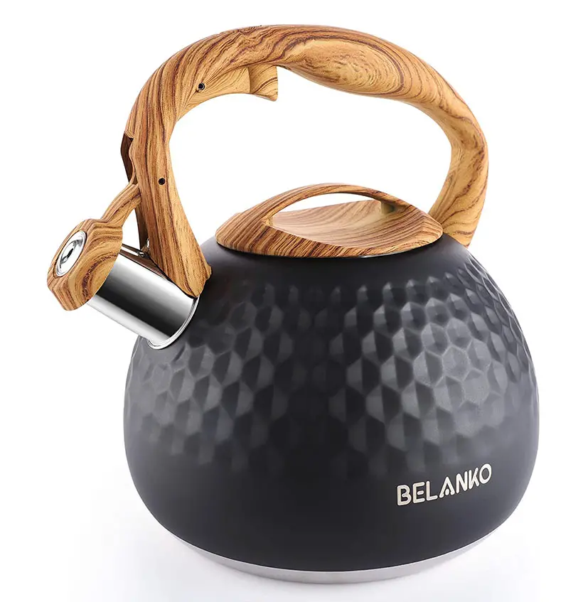 BELANKO Stainless Steel Tea Kettle with Gorgeous Wood Pattern Handle