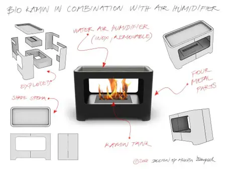 bio kamin fireplace with air humidifier