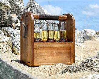 Boss Wooden Beer Caddy with Bottle Opener Holds Up To Six Beer Bottles