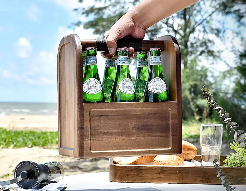 Boss Wooden Beer Caddy with Bottle Opener Holds Up To Six Beer Bottles