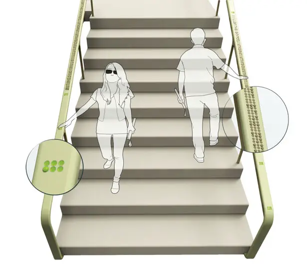 Braille Staircase Handrail by Zhou Wenqiang, Bao Haimo, Jin Zhixun, Li Meiyan and Li Xinyi