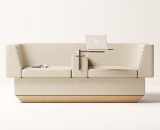 Brick Sofa Design Features Center Module with Rotating Table for Work