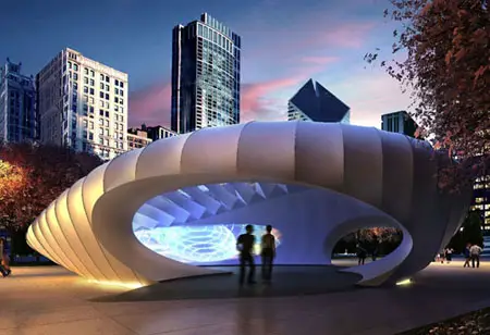 burnham eco pavilions in millenium park by zaha hadid