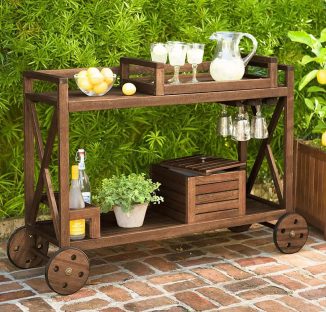 Sturdy Claremont Eucalyptus Rolling Outdoor Bar Cart Looks Classy and Elegant