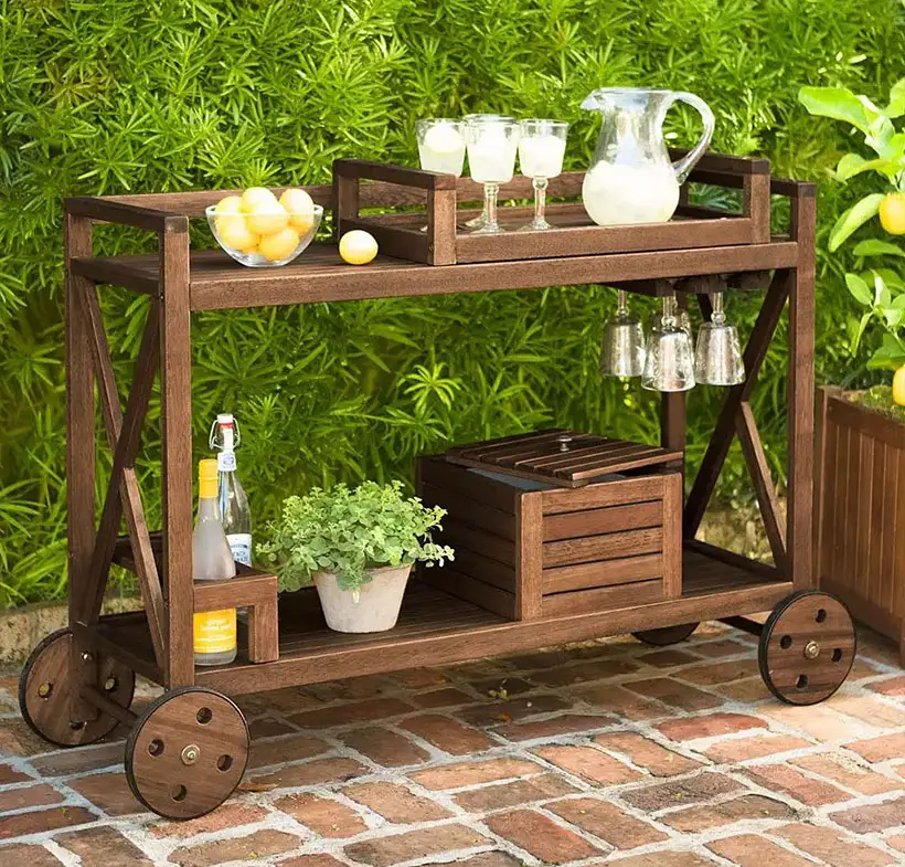 Claremont Eucalyptus Rolling Outdoor Bar Cart