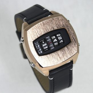 Click Drum Watch  with Brass Metal Case and Genuine Leather Strap
