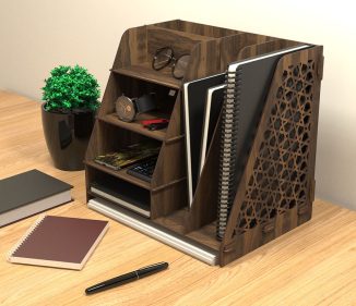 Compact Ottoman Wooden Desktop Organizer with Multiple Shelves