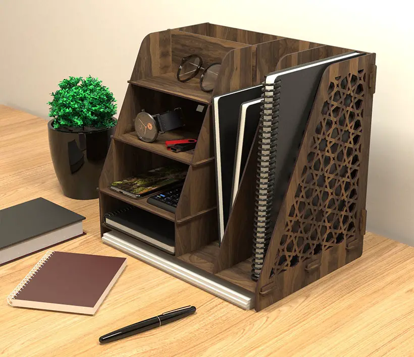 Compact Wooden Desktop Organizer with Multiple Shelves