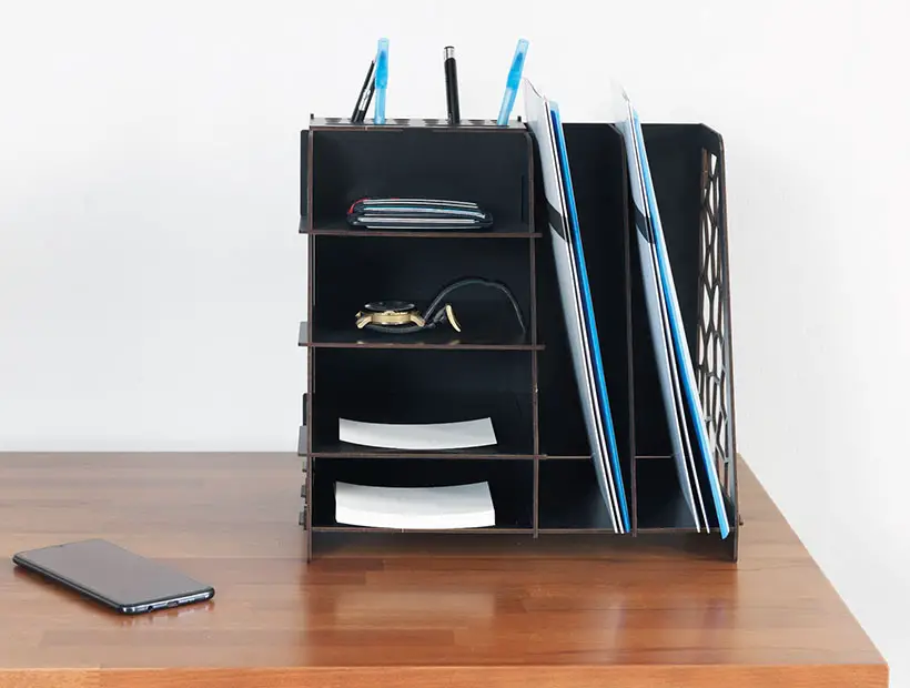 Compact Wooden Desktop Organizer with Multiple Shelves