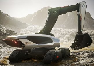 CONCEPT-X Excavator – Futuristic Unmanned Construction Machine with Drones