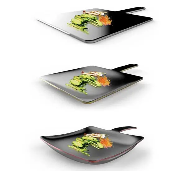 Curling Pan Transforms Flat Cutting Board to Frying Pan by Lee Jee Won and Lee Juan