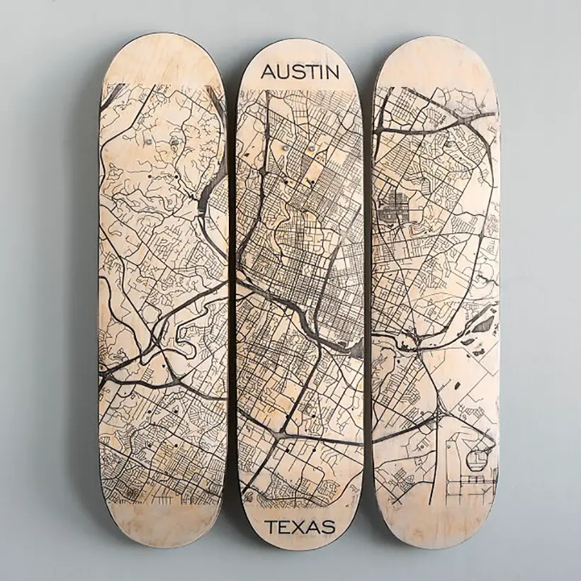 Custom Engraved Skateboard Map by Alex Herber