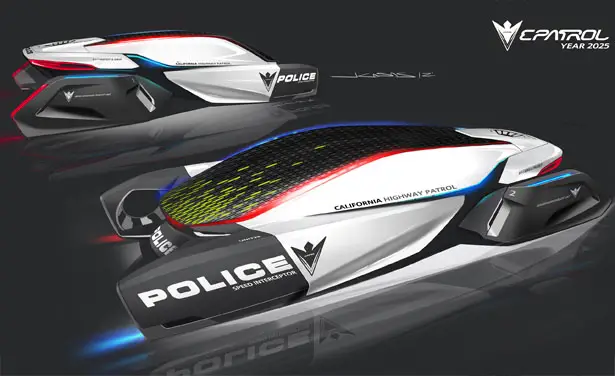 DesignworksUSA E-Patrol : Futuristic Human-Drone Pursuit Vehicle Concept