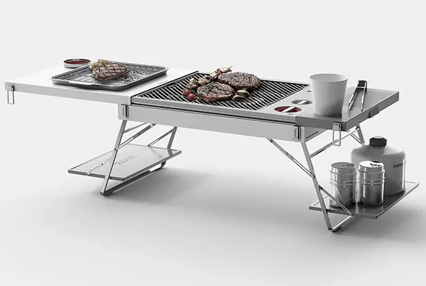 Shelf Portable Table and Camping Grill Concept Study for DHL by PDF-Haus and Dahae Lee