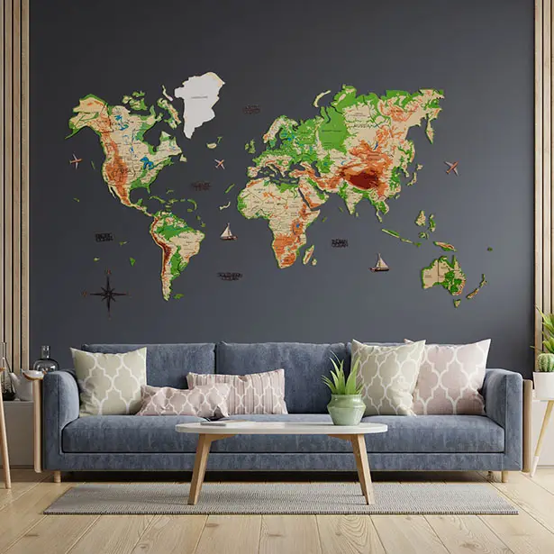 EnjoyTheWood 3D Luminous Wooden World Map Would Look Awesome on Your Wall