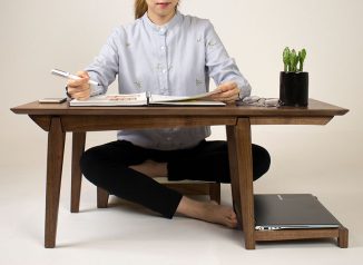Modern Korean Floor Desk with an Open Shelf and Spacious Legs Room