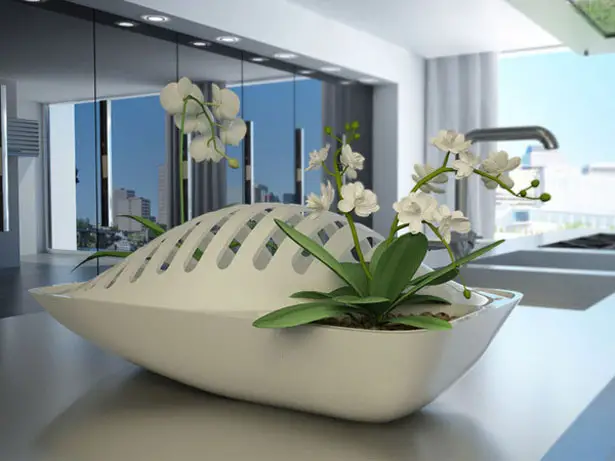 Fluidity : A Dish Drying Rack and Plant Pot in One for Small Kitchen