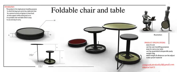 Foldable and Compact Table and Chair for Traveling by Arun Paul