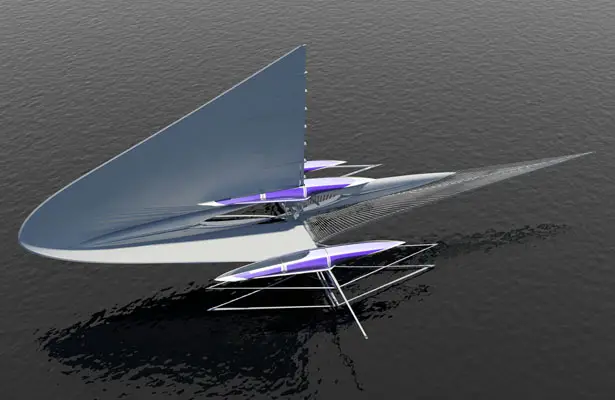 Solar Powered Fresnel Hydrofoil Trimaran Features Folding Wingsail