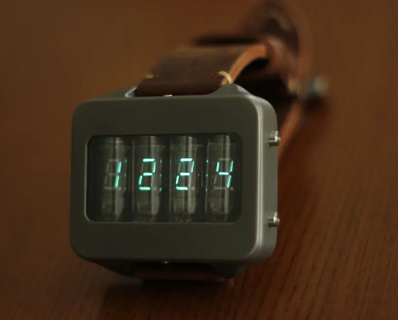 Futuristic Nixie Titanium Watch with Accelerometer