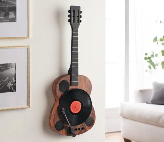 Wall-Mounted Guitar Shaped Vertical Turntable with Bluetooth Speaker