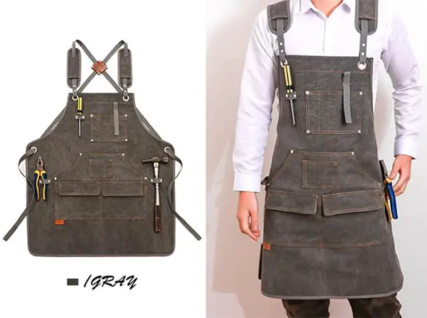 Heavy-Duty Waxed Canvas Apron Features Tool Pockets and Cross Back Straps