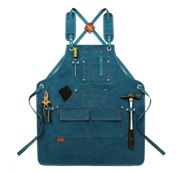 Heavy-Duty Waxed Canvas Apron Features Tool Pockets and Cross Back Straps