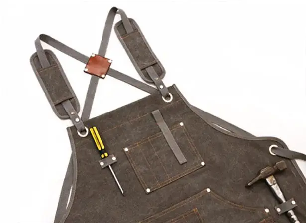 Heavy-Duty Waxed Canvas Apron Features Tool Pockets and Cross Back Straps