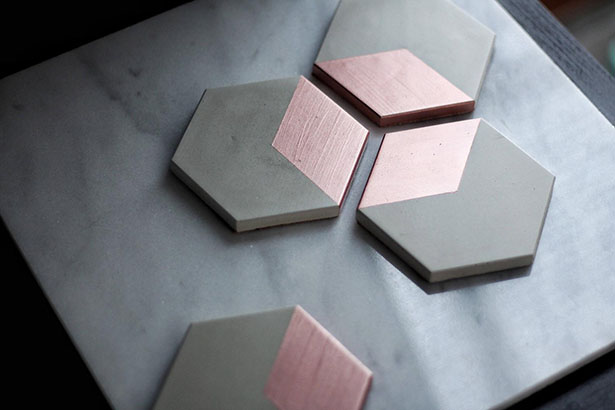 HEX Rose Gold Concrete Coasters