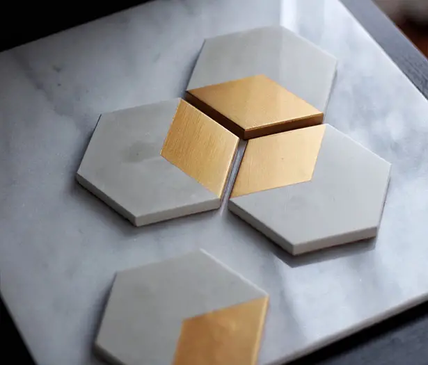 HEX Rose Gold Concrete Coasters