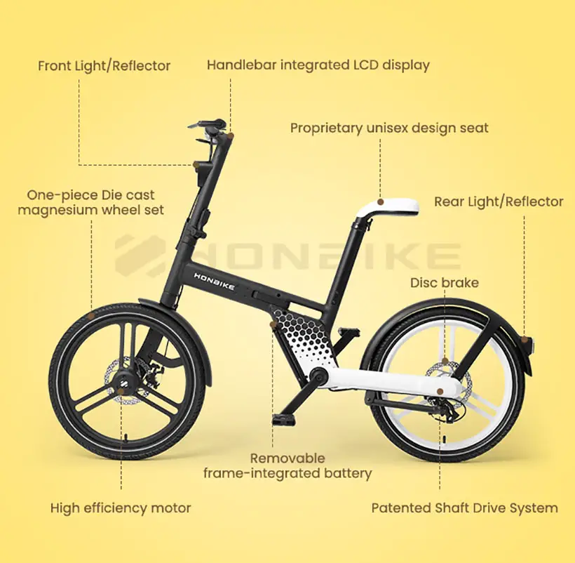 HONBIKE - Electric Folding Bike with Shaft Drive