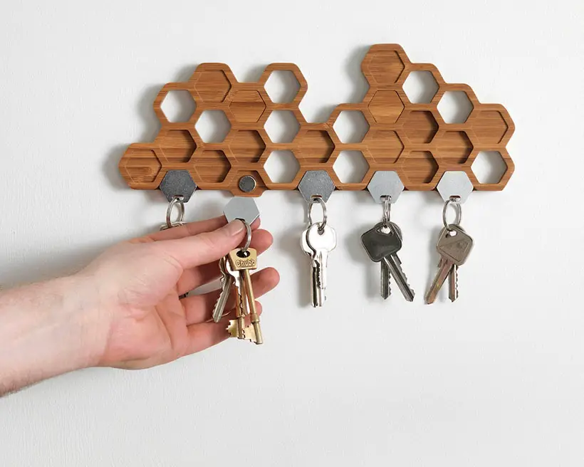 Wall Mounted Honeycomb Bamboo Magnetic Key Holder
