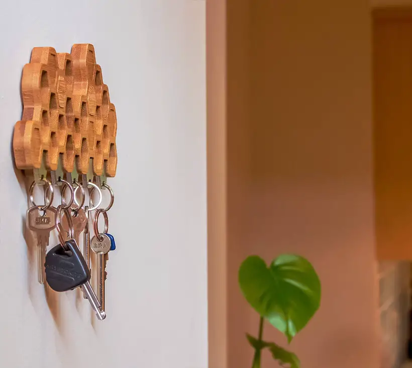 Wall Mounted Honeycomb Bamboo Magnetic Key Holder