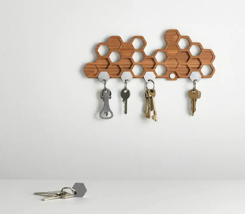 Wall Mounted Honeycomb Bamboo Magnetic Key Holder