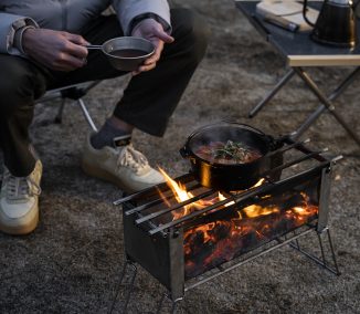Horizontal Long Mesh Bonfire Stand Has Concave Mesh Structure That Creates Wind Break