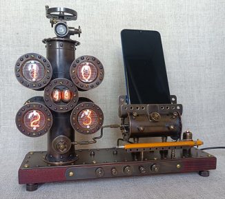 Steampunk Hydro-Mechanical Nixie Desk Clock with A Phone Stand