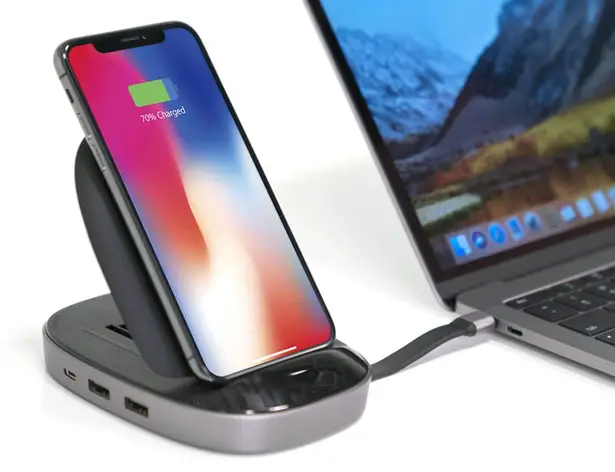 HyperDrive USB-C Hub + 7.5W Qi Wireless Charger iPhone Stand