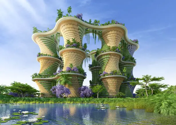 Hyperions - Agroecology and Sustainable Food Systems Growing Up Around Wooden and Timber Towers by Vincent Callebaut Architects