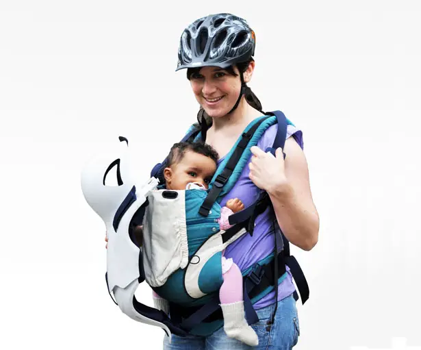 riding bike with baby in carrier