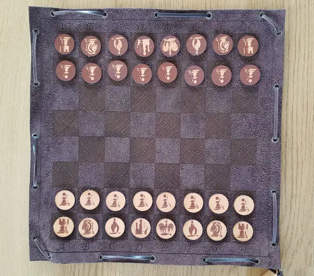 Induku Design Brown Leather Travel Chess Set