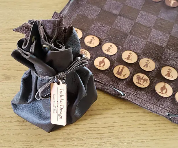 Induku Design Brown Leather Travel Chess Set