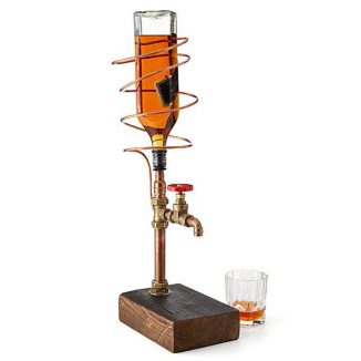 Industrial Style Brass and Copper Drink Dispenser Holds Your Bottle In Style